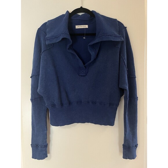 New Free People We The Free Not So Ordinary Pullover Polo Sweater Blue Sz XS - Picture 6 of 10
